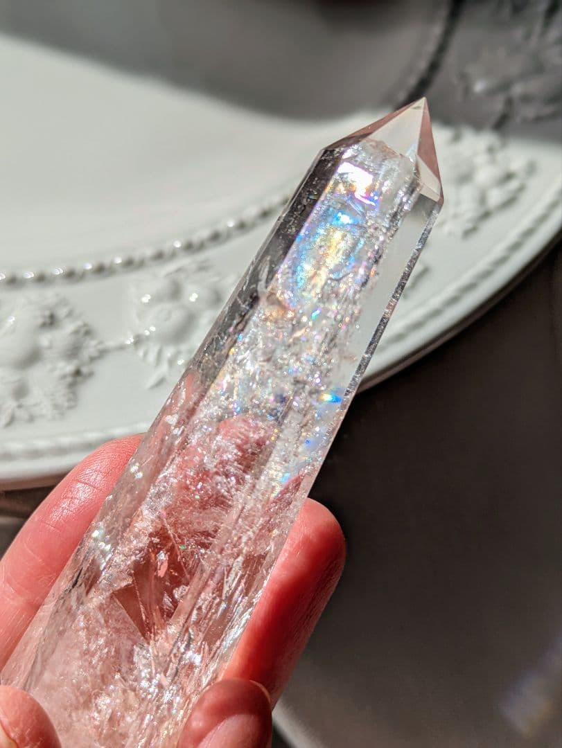 高品質　♡ピンクアゼツライト（通称） ピンククリアクォーツ♡ 　ワンド　　虹