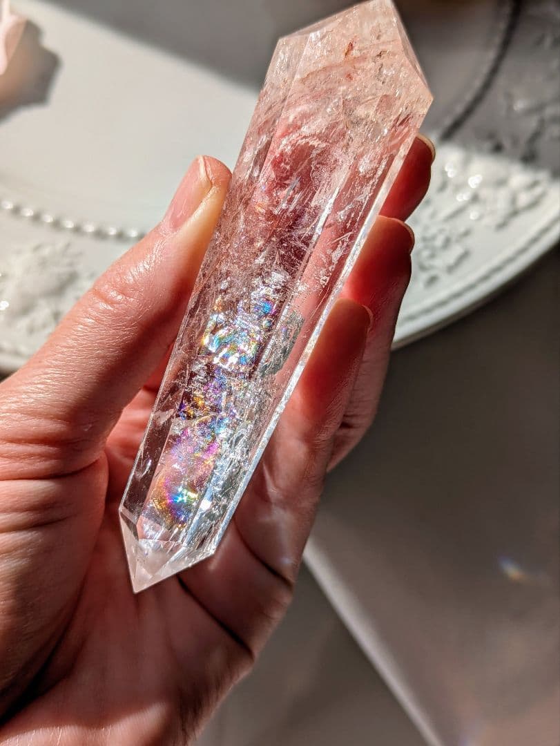 高品質　♡ピンクアゼツライト（通称） ピンククリアクォーツ♡ 　ワンド　　虹