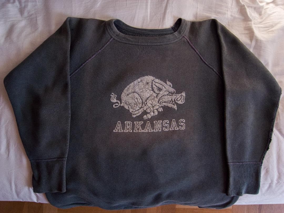 【推定60s】ヴィンテージ フロッキースウェット ARKANSAS 猪プリント