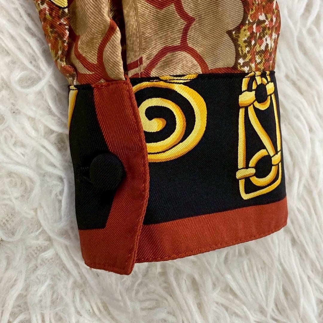 ［良品］CELINE 総柄ブラウス シルク マルチカラー ヴィンテージ