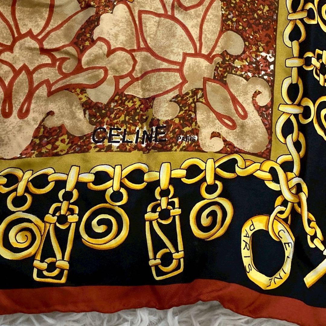 ［良品］CELINE 総柄ブラウス シルク マルチカラー ヴィンテージ