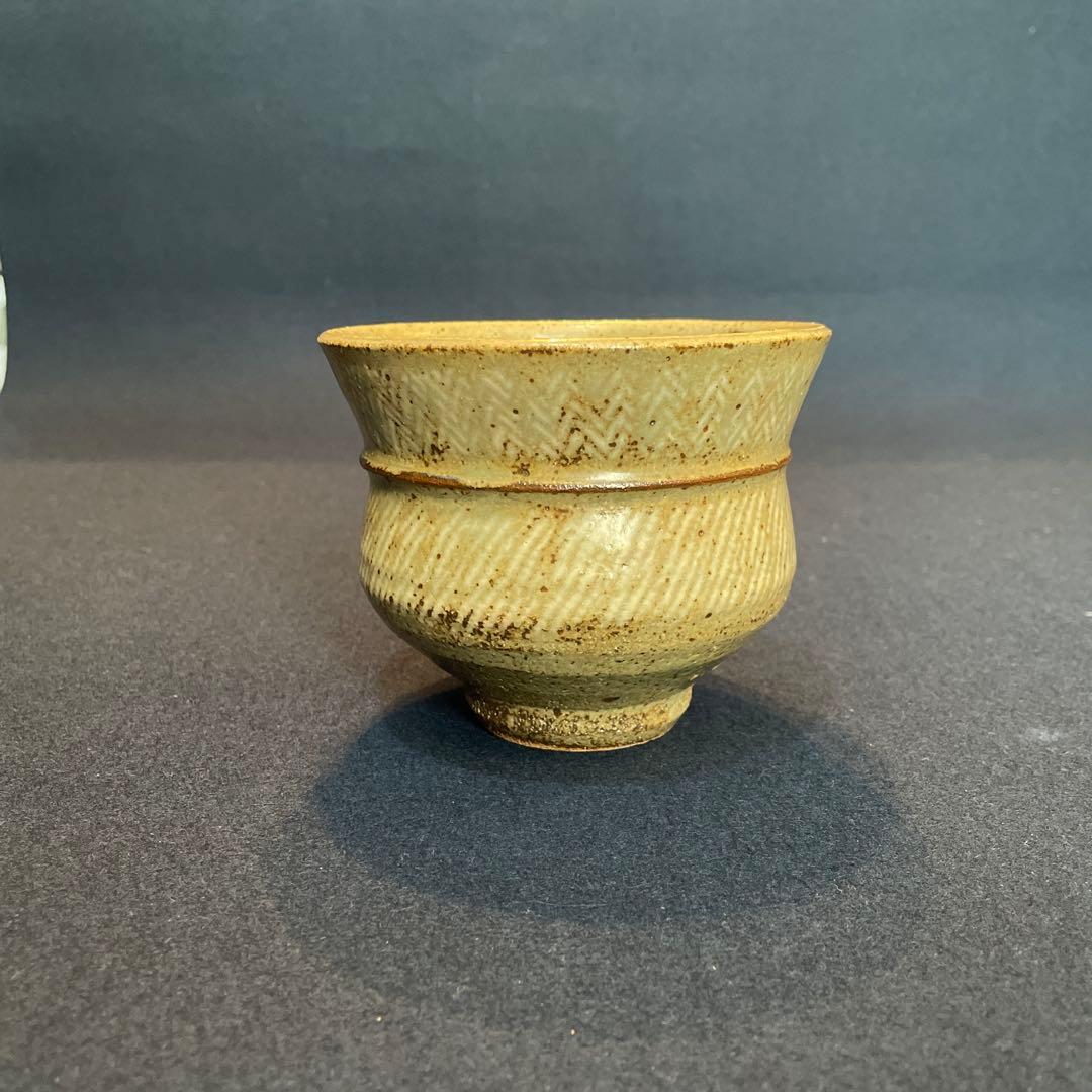 人間国宝【島岡 達三】(作)の『地釉象嵌縄文 茶碗』共箱　茶道具 茶碗