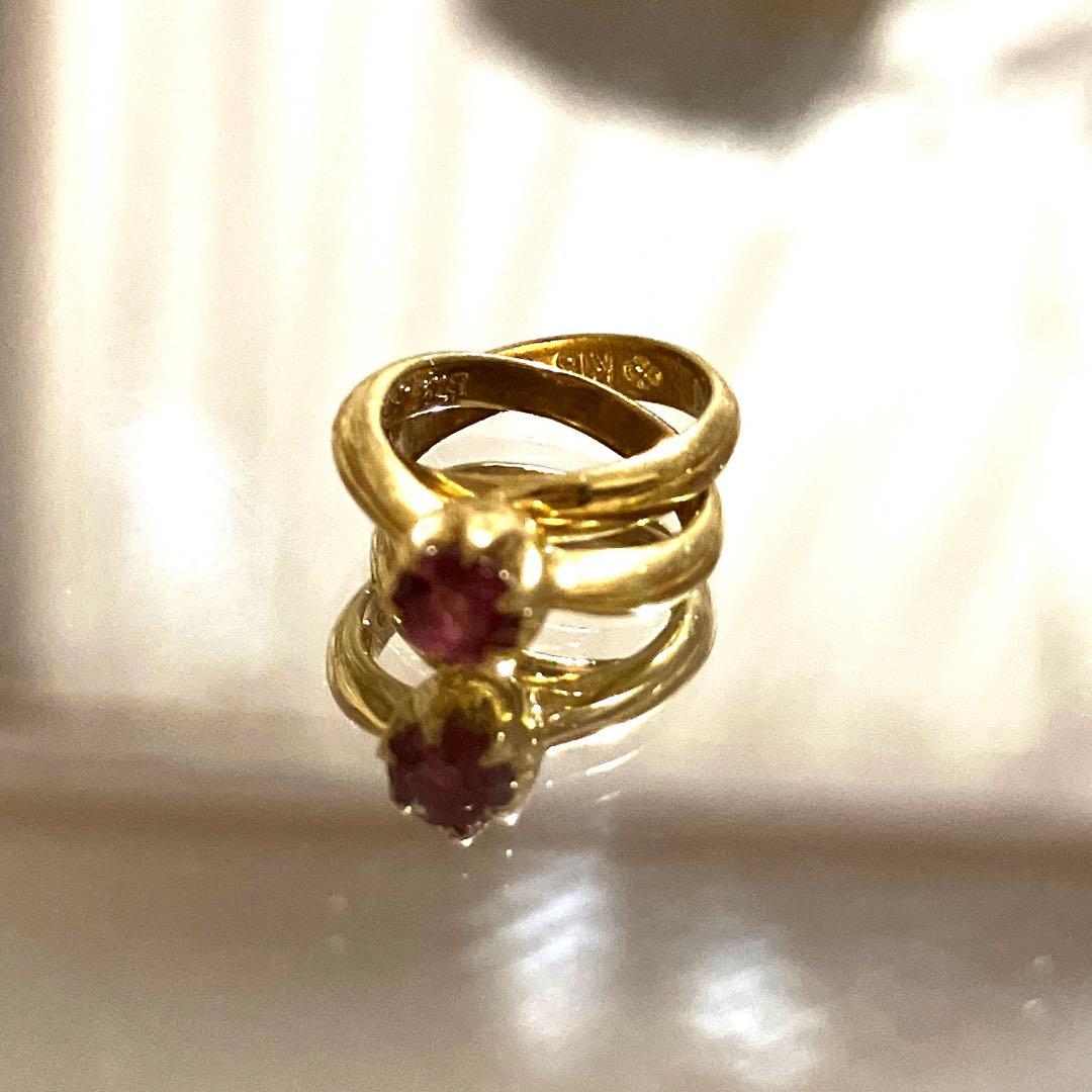 【お値打品】　18Ｋ　金ゴールド　二重輪　ガーネットペンダントヘッド　刻印あり♪