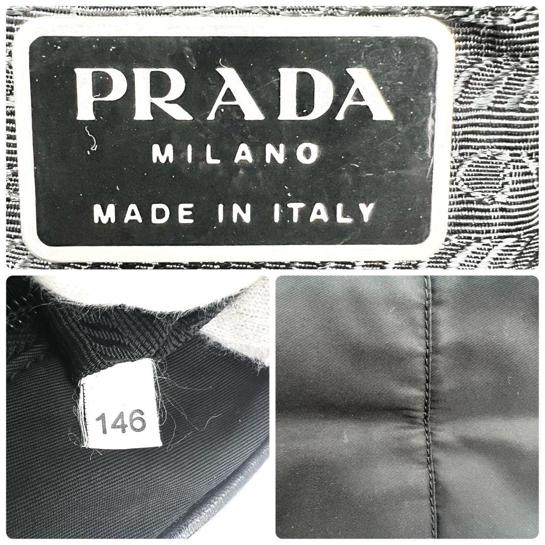 PRADA　トートバック　本革　ナイロン　黒　三角ロゴ　ボーリング　ドーム型