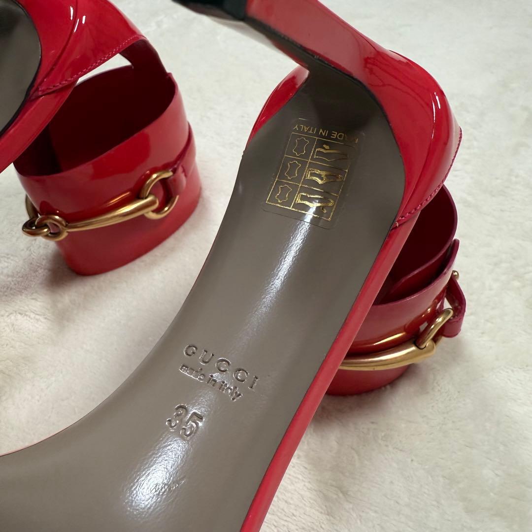 GUCCI ホースビット エナメル ヒール サンダル ピンク 35