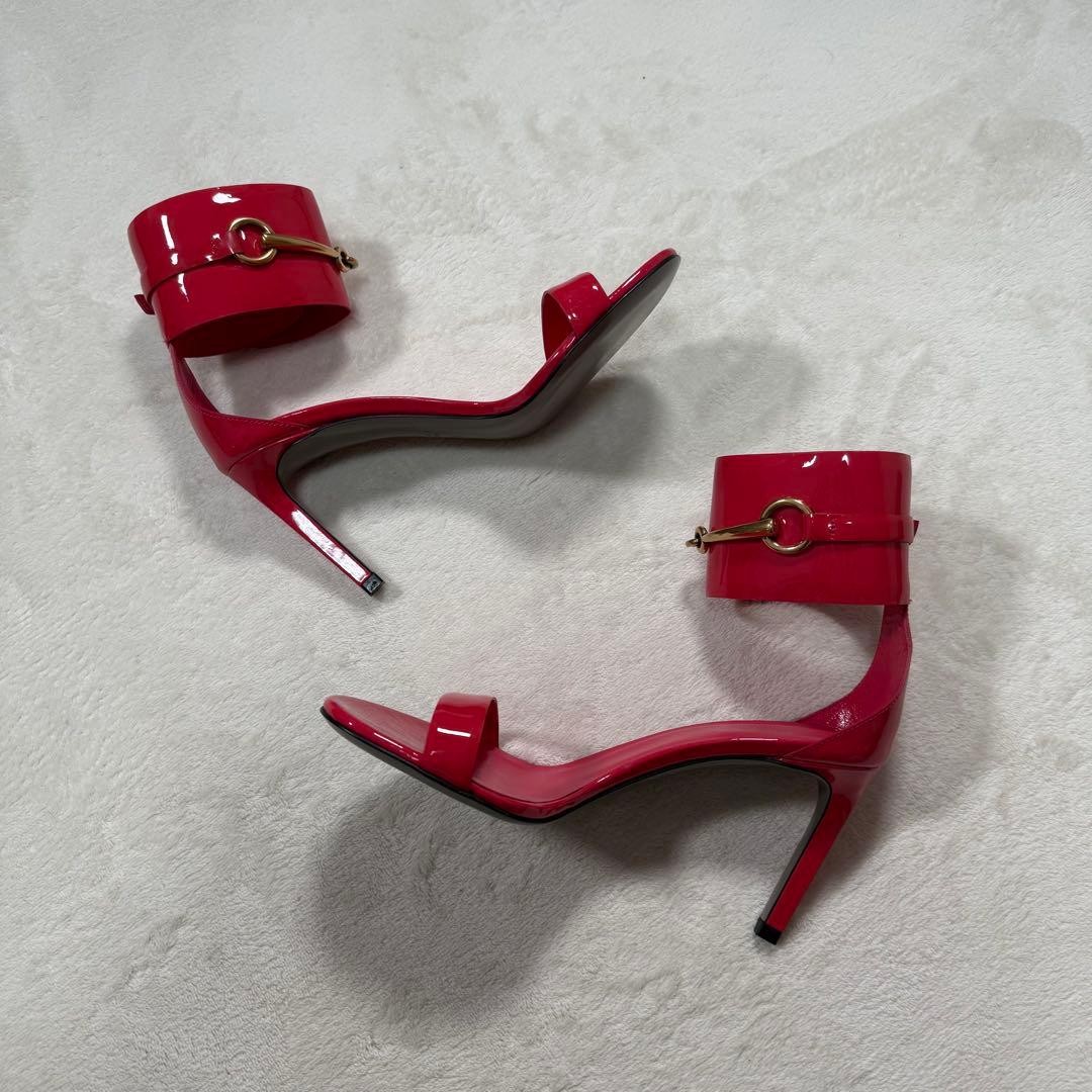 GUCCI ホースビット エナメル ヒール サンダル ピンク 35