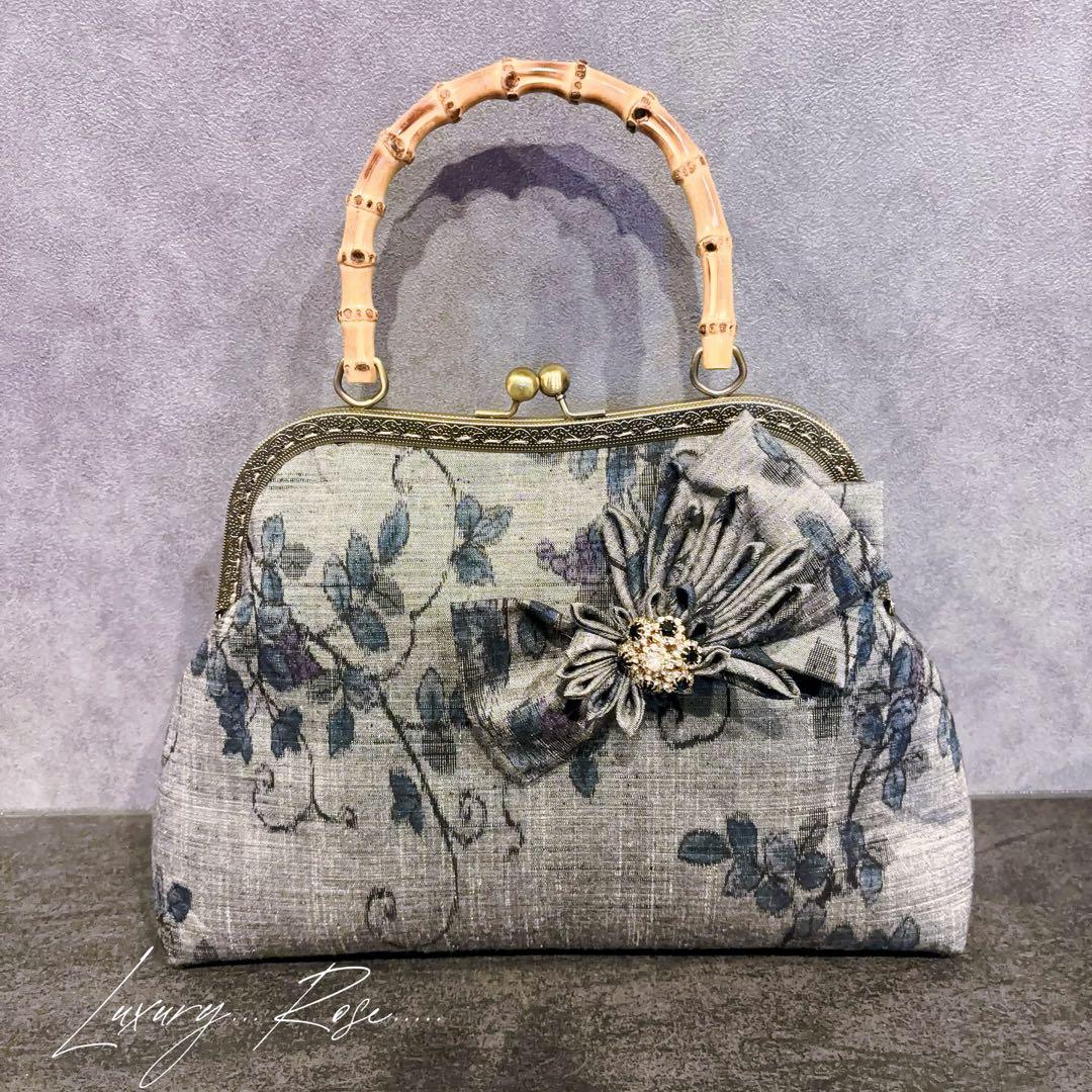 新作　和の心シリーズ洗練された大きめバンブー紬の優しい艶感つまみ細工飾りを添えて