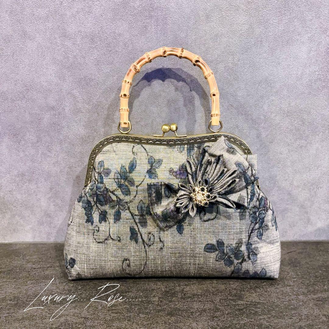 新作　和の心シリーズ洗練された大きめバンブー紬の優しい艶感つまみ細工飾りを添えて