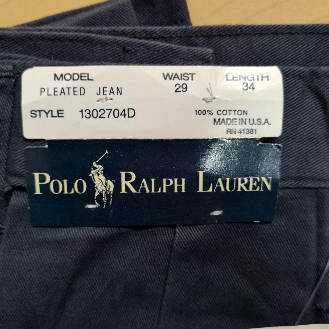 デッドストック　90s ポロ　ラルフローレン　ツータック　チノ　ネイビー