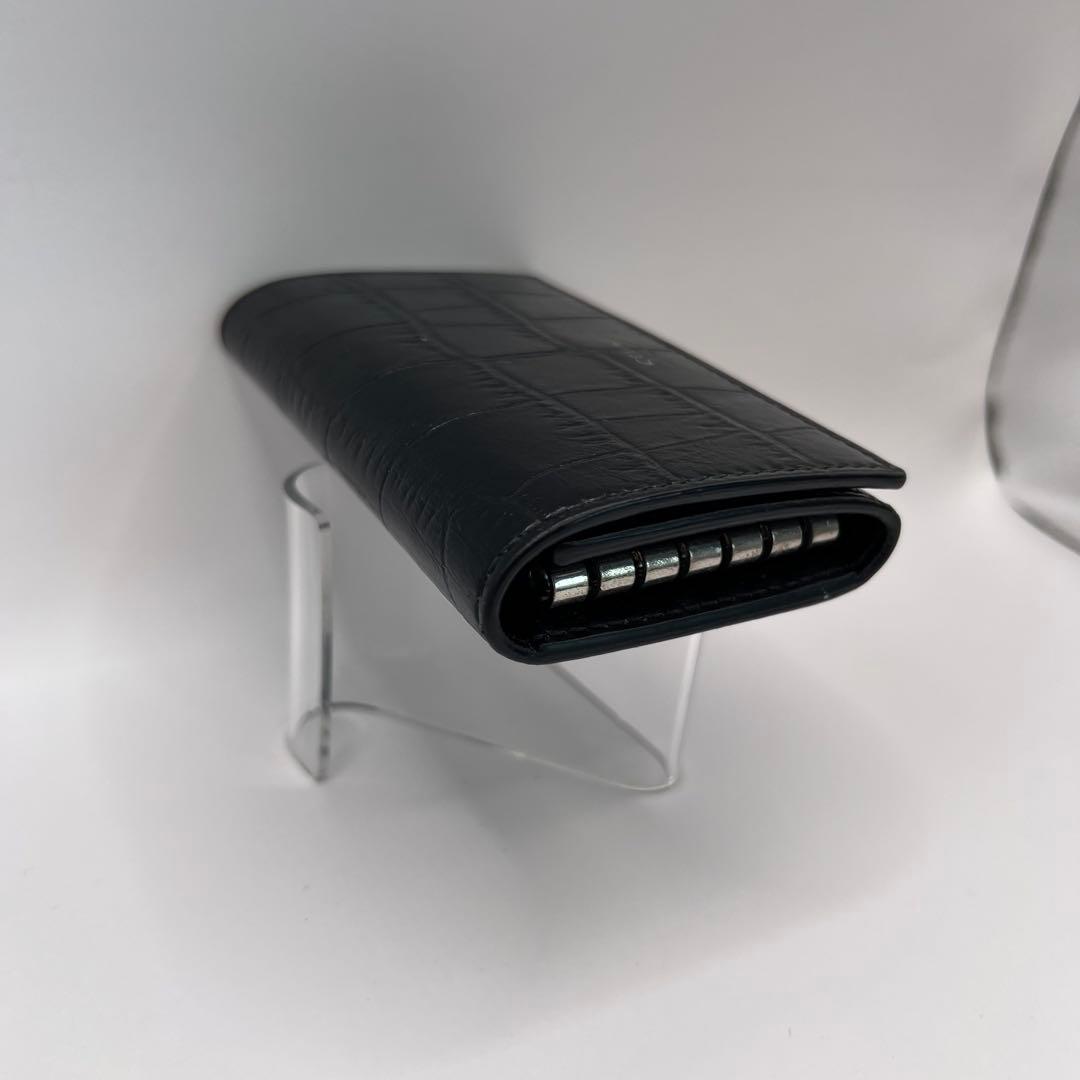 CELINE キーケース　クロコ　6連　ブラック　型押し　カーフスキン　黒色