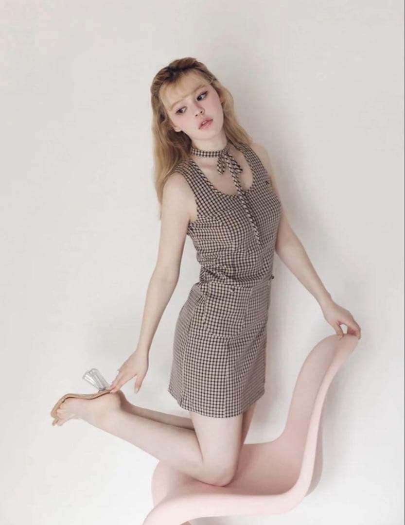 ワンピース Natalie check mini dress beige andmary