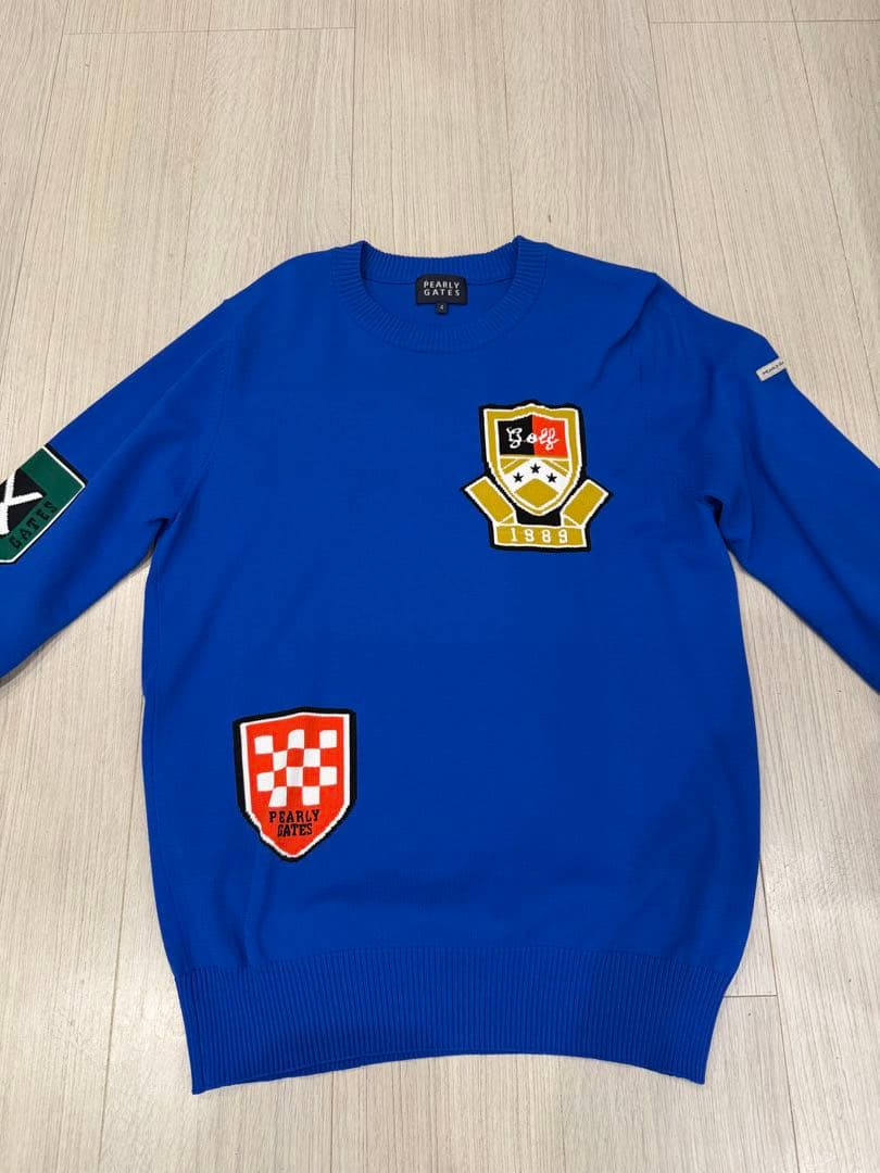 PEARLY GATES ニット セーター メンズ サイズ4 ワッペン ブルー