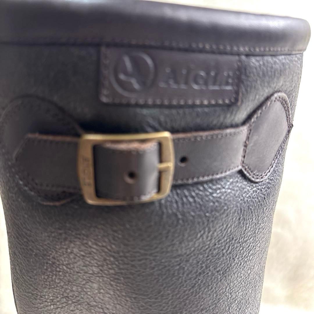 AIGLE エーグル◆ムートン　レザーロングブーツ　茶