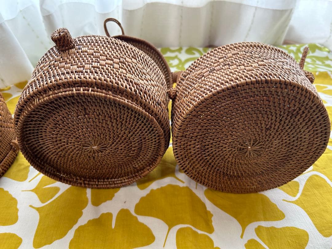 雑貨　アタ 編み2段ランチバスケット　2個セット裁縫道具　小物入れ バリ