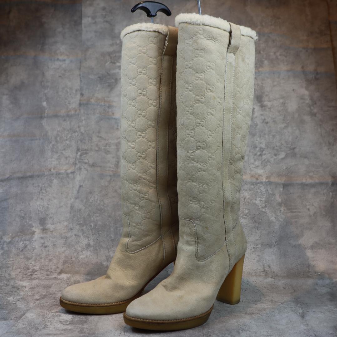 GUCCI グッチ GG柄 ロングブーツ スエード ベージュ 高級レディース