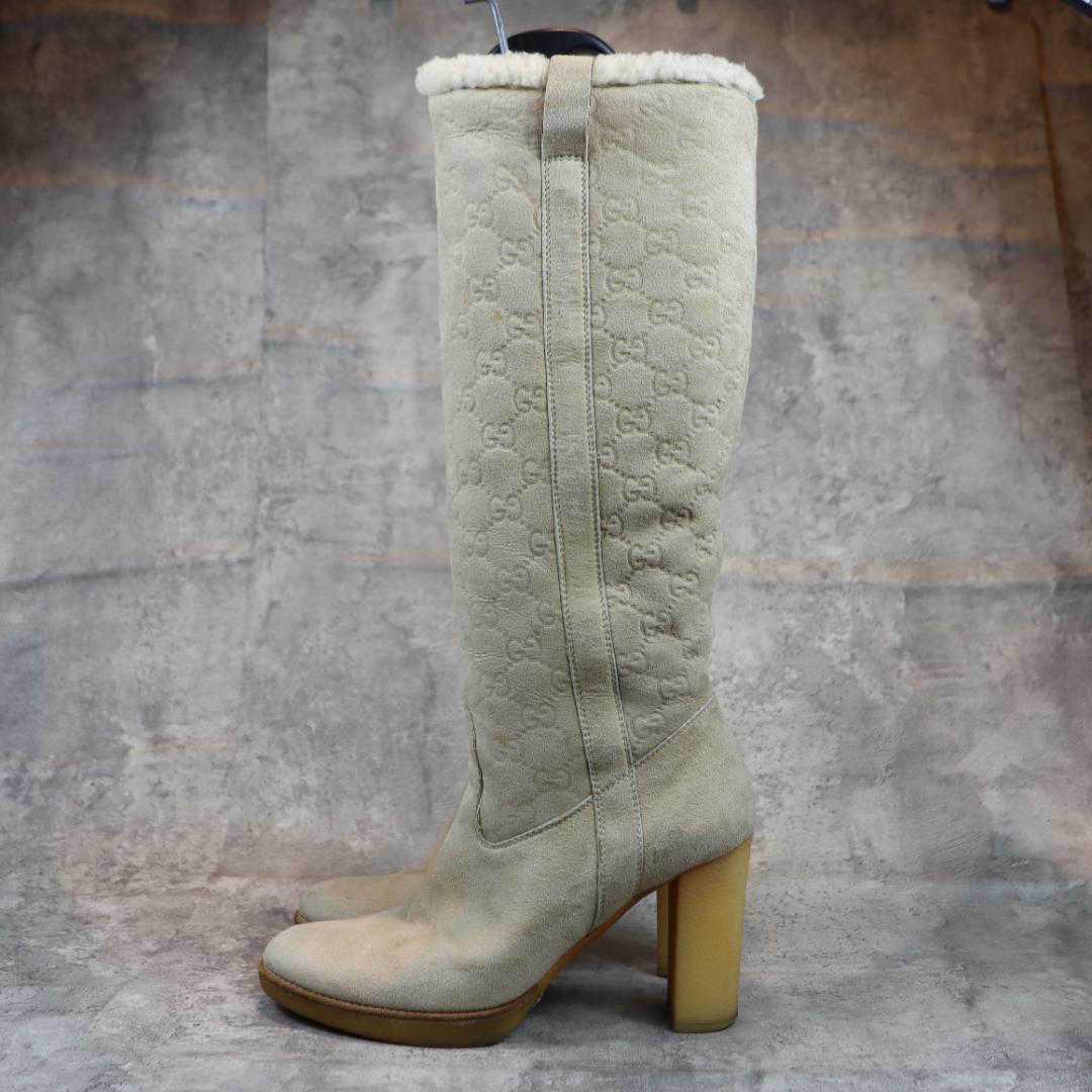 GUCCI グッチ GG柄 ロングブーツ スエード ベージュ 高級レディース