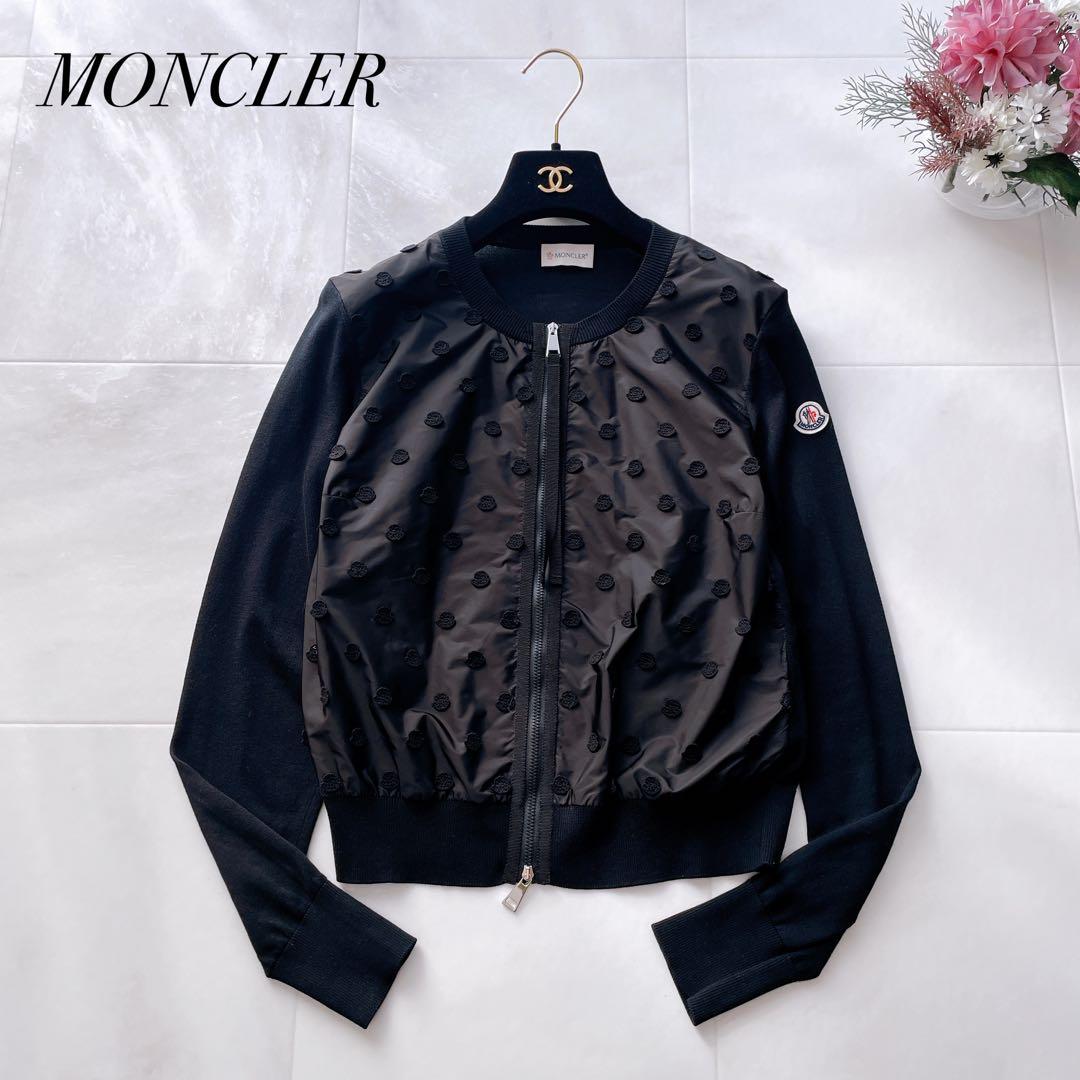 極美品✨モンクレール Cardigan Tricot 総ロゴ刺繍ドット柄 S