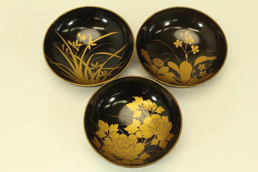 草花蒔絵 図変わり 椀皿 十客(A510)