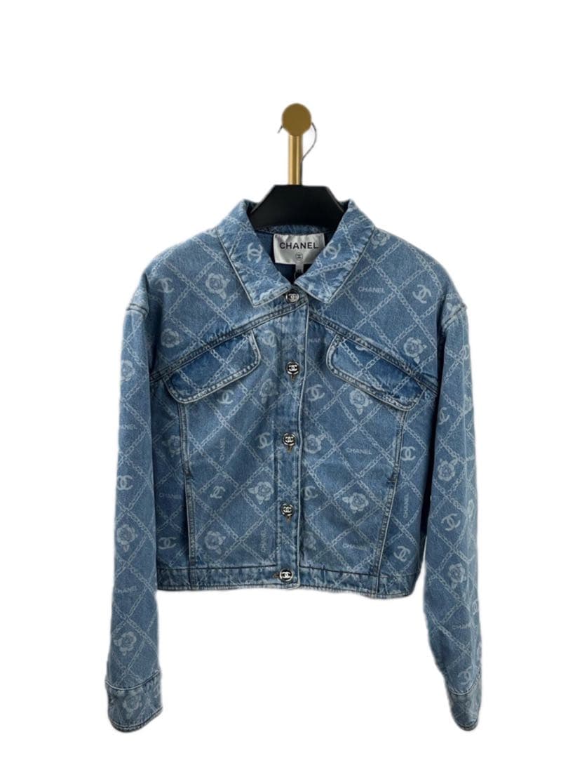 シャネル ココボタン 23A コットン デニムジャケット ブルー