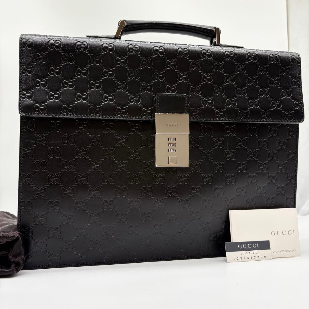 【極美品】GUCCI グッチ シマレザー GG ビジネスバッグ A4 ブラック