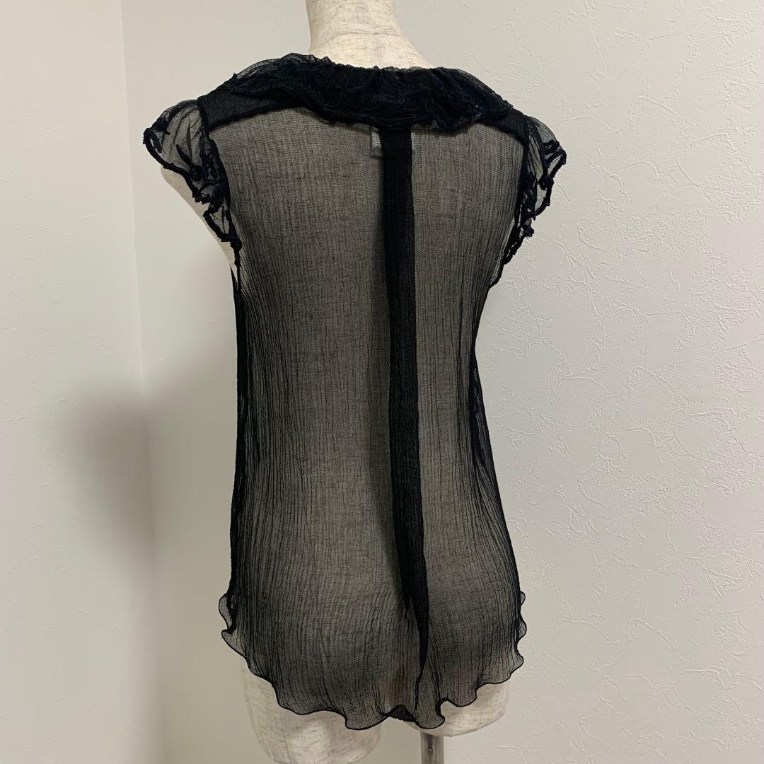 美品　シャネル　ブラックシルク　シアーノースリーブ　CCロゴ