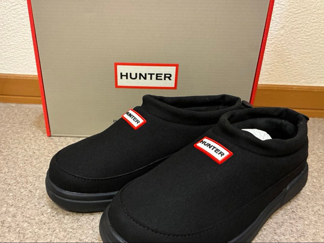 HUNTER ブラック スリッポンブーツ