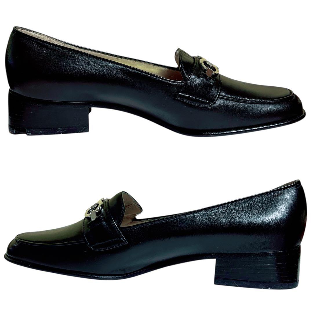 フェラガモ ガンチーニ ローファー 6.5D 23.5〜24cm 黒×シルバー