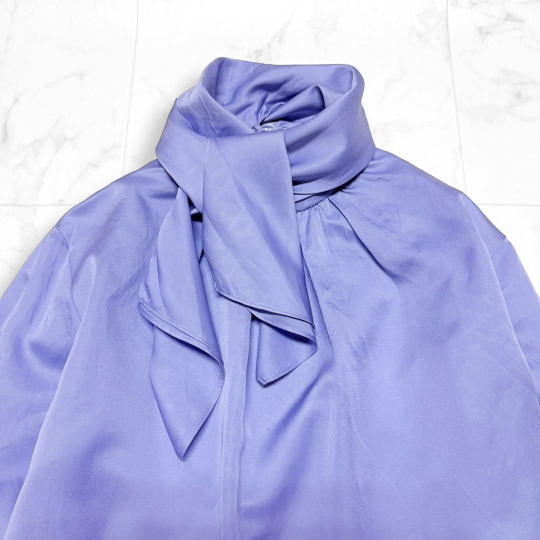 ボールジィ シルク混 2way ボウタイブラウス パープル 光沢トゥモローランド