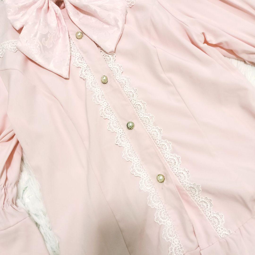 十字心結シリーズロリィタドレス ブラウス ワンピース 姫袖 甘ロリ ピンク