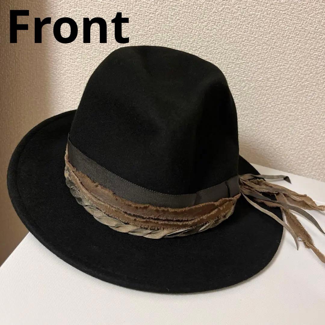 D,ari 中折れハット　3種異素材リボン　ウール100 HYDE こなれ感あり