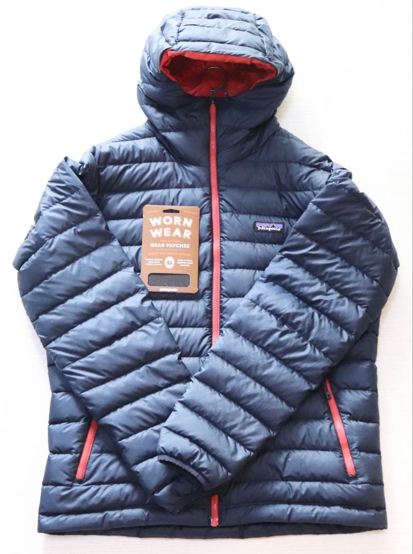 【リペアシート付】パタゴニア ダウンセーターフーディ M 紺×赤 84701