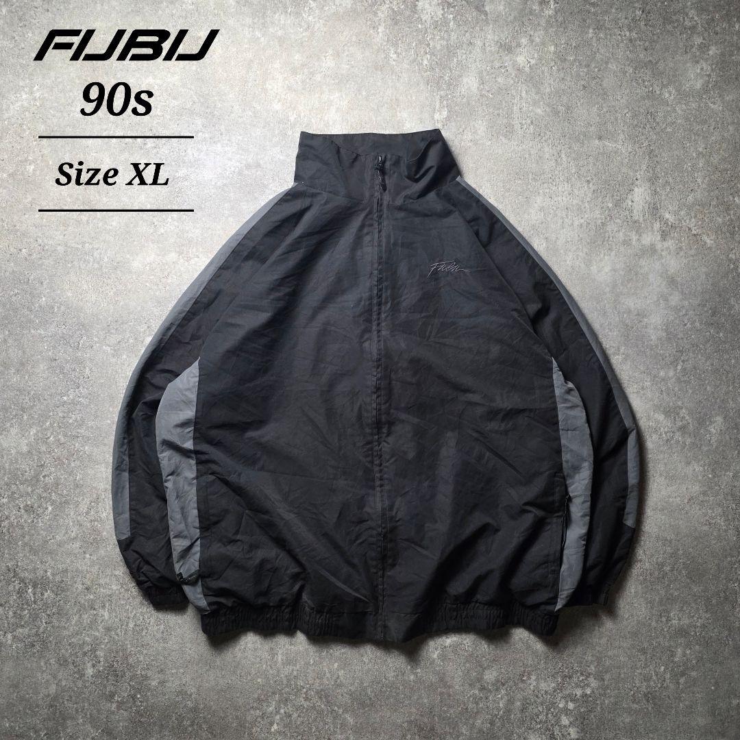 90sFUBUフブナイロンジャケットy2kヒップホップB系刺繍ロゴブラック黒XL