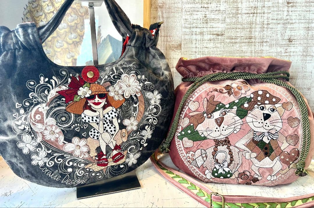 お纏めリクエスト＊ロラライハリス♡ブラックWデニム絞りバッグ♡ベロアのショルダー