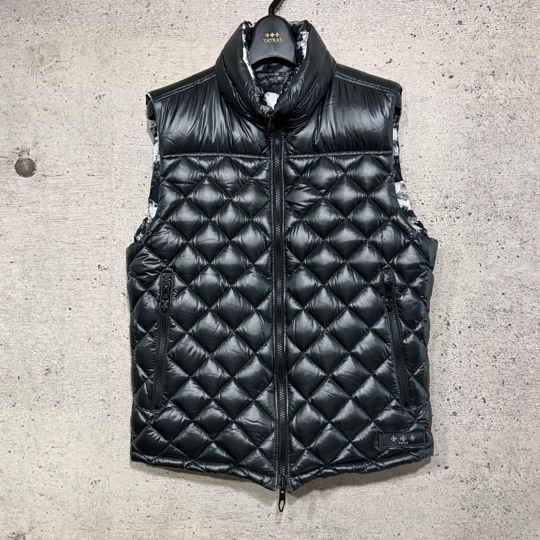 新品　タトラス　ダウンベスト　チャコールグレー　タイダイ　迷彩　リバーシブル