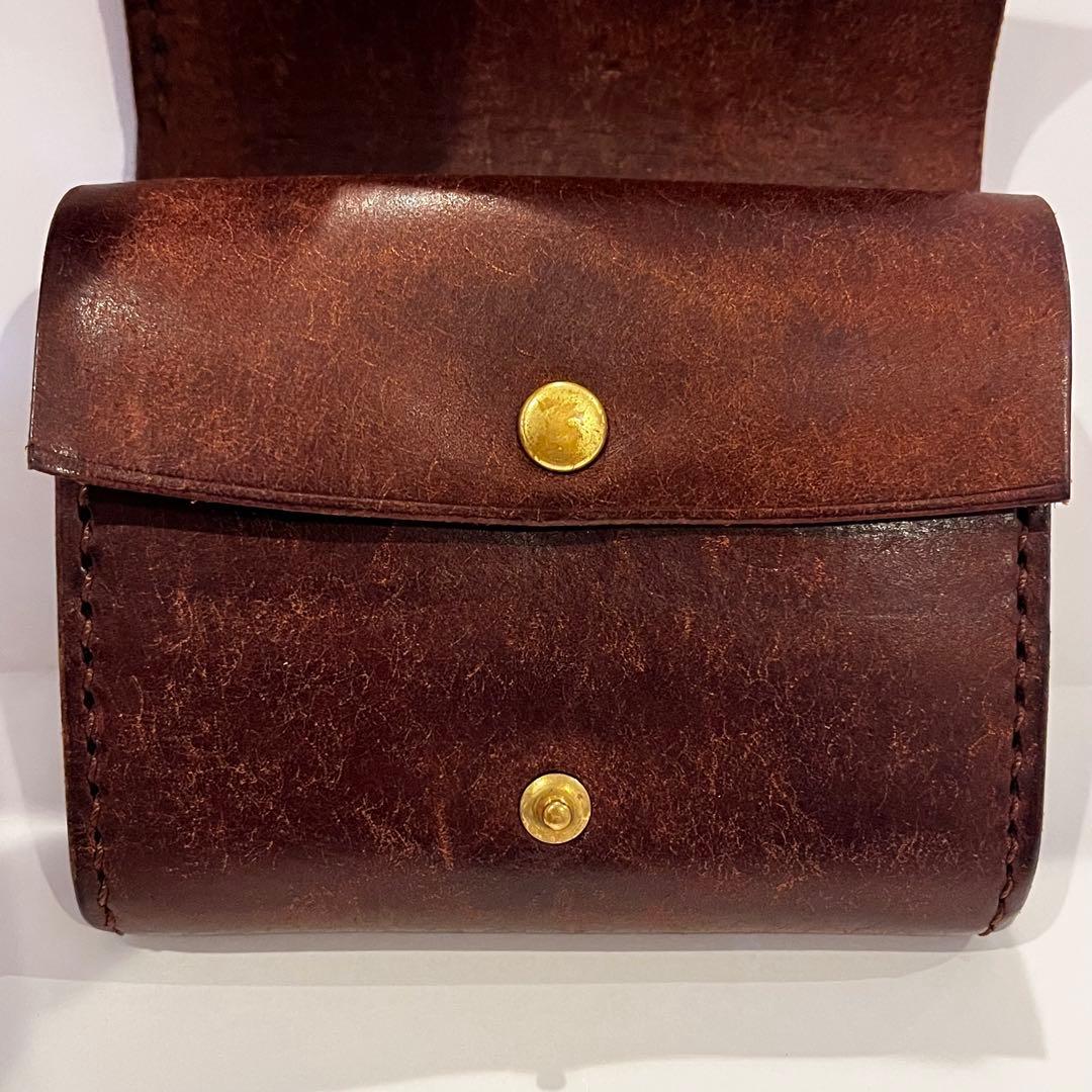 お札が折らずに入る 二つ折り財布 イタリアンレザー ハンドメイド ブラウン