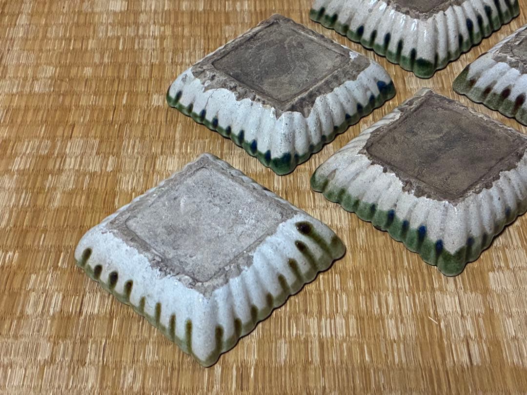 古織部 古い 陶器 菱形 小皿 盛皿 五枚 箱付 時代物