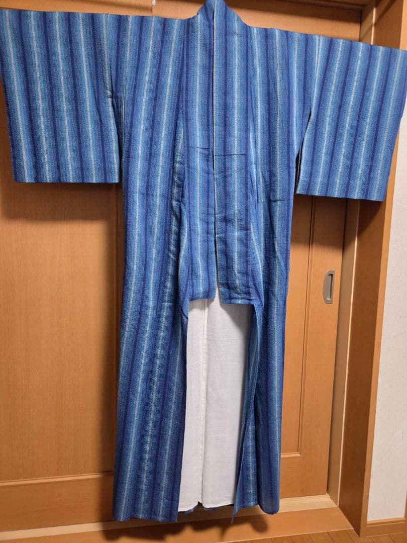阿波しじら織 鰹縞 正藍染 木綿 着物 浴衣【コメント欄必読お願いします】