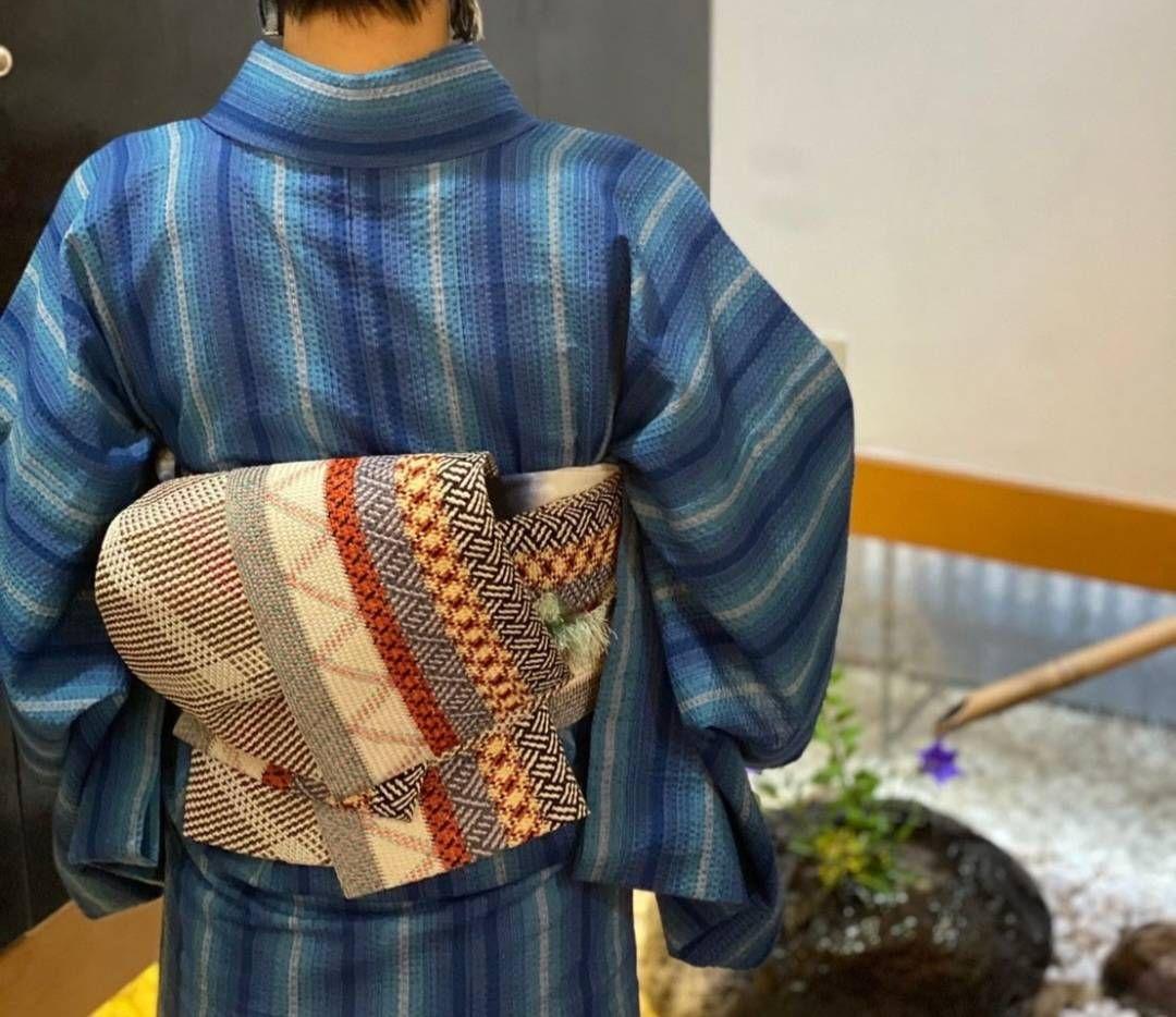 阿波しじら織 鰹縞 正藍染 木綿 着物 浴衣【コメント欄必読お願いします】