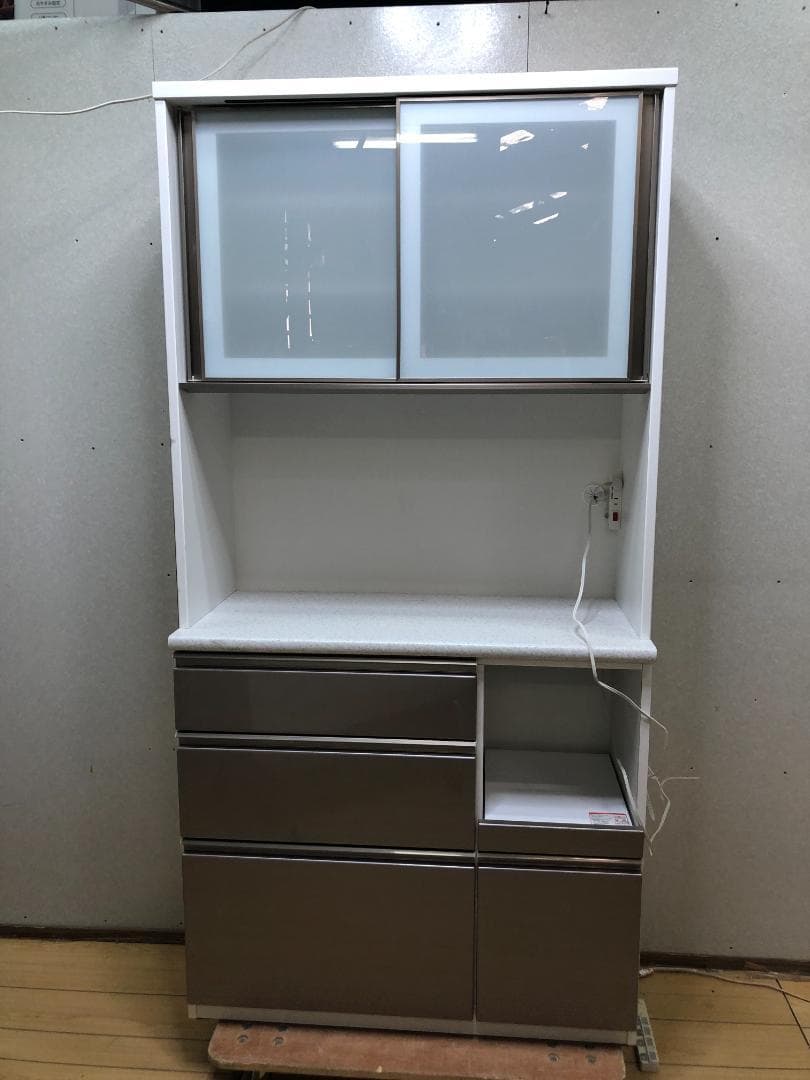 ニトリ 幅100cm キッチンボード　アルミナ2 食器棚 750705-3