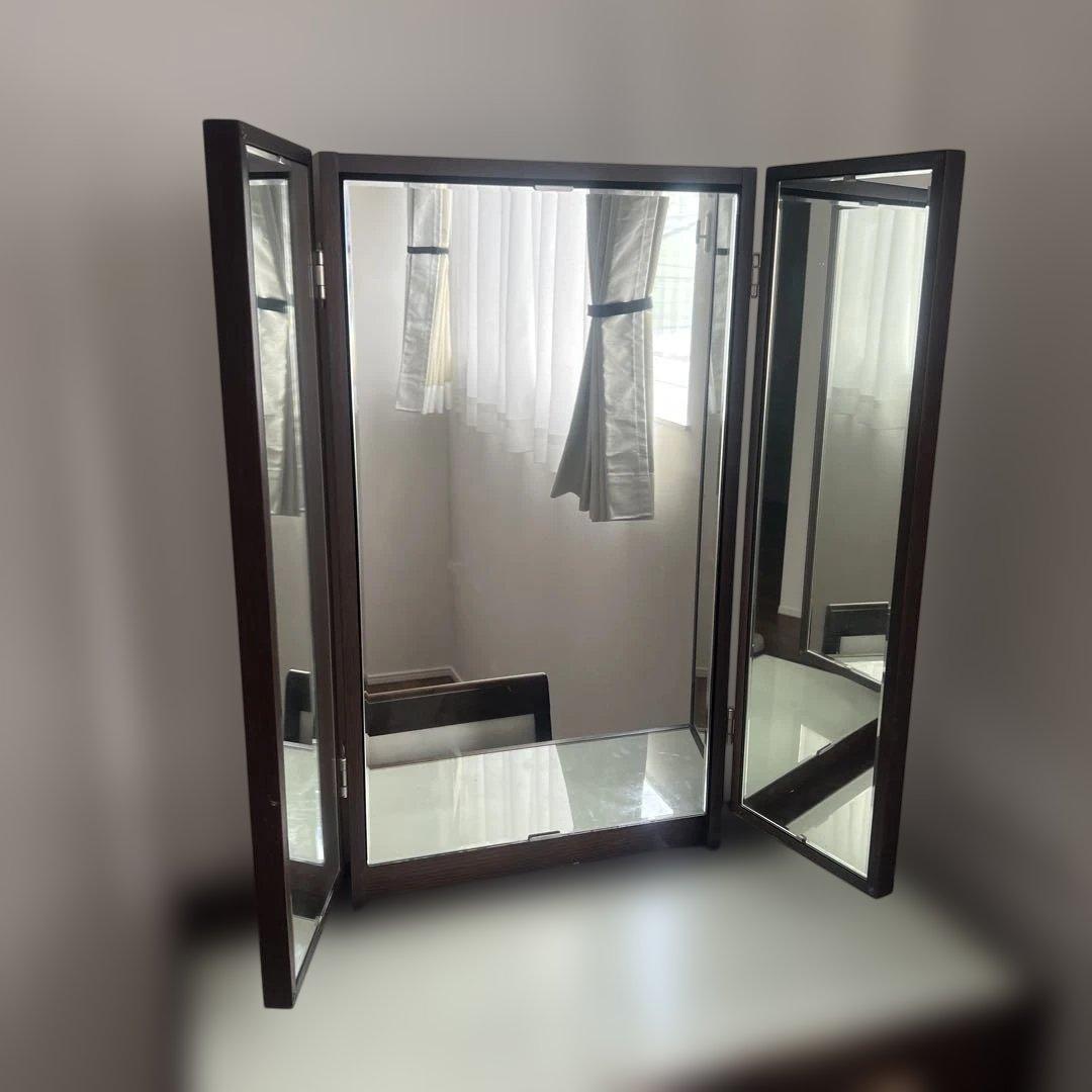 ダークブラウン三面鏡ドレッサー　※椅子別売り