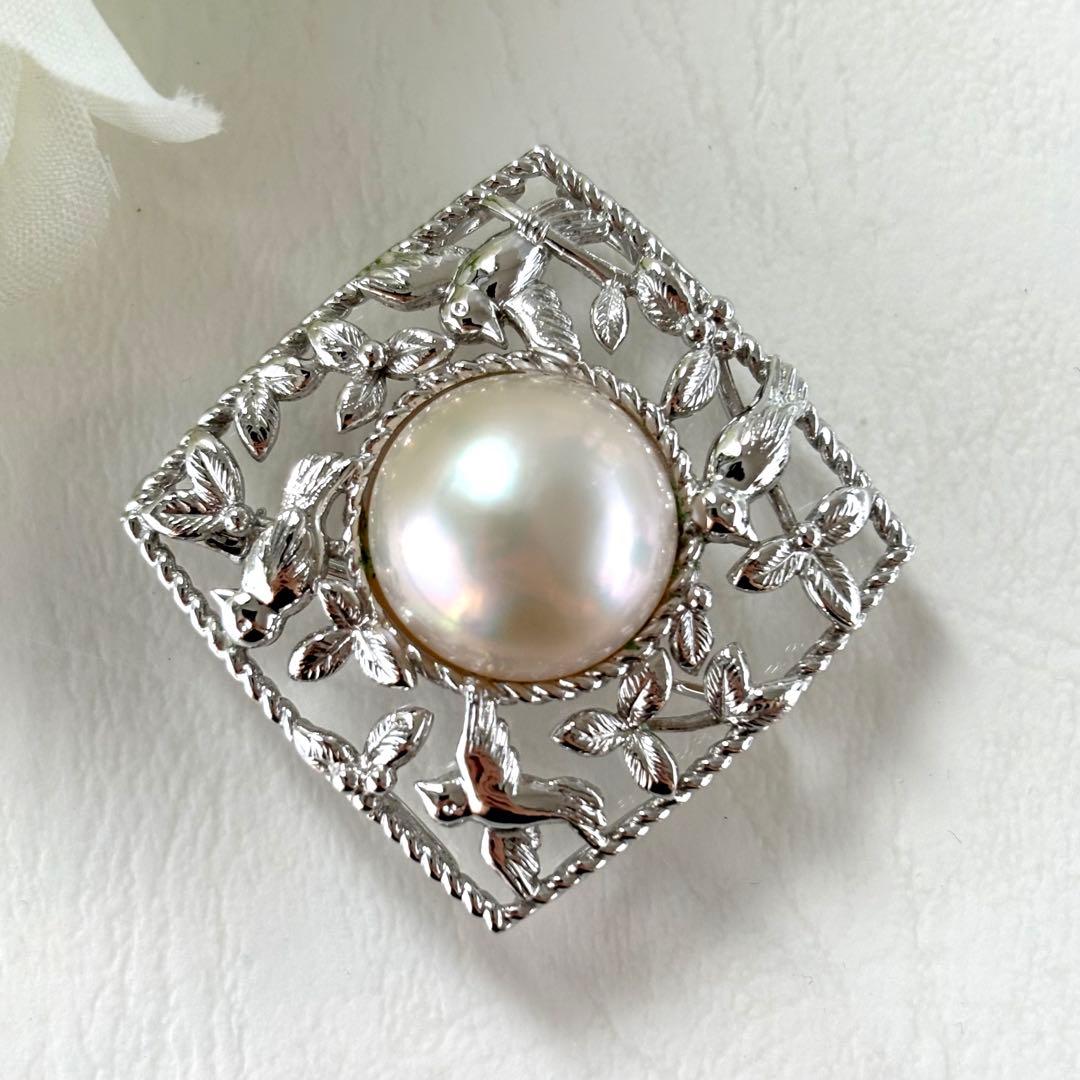 433【タサキ】シルバー　マベパール　2way ブローチ　トップ
