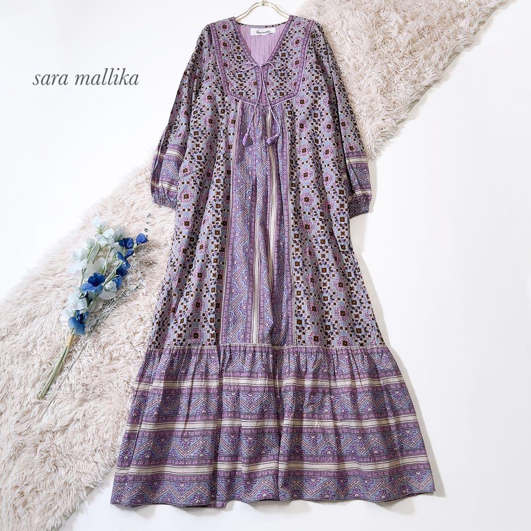 未使用級ꕥサラマリカ 2024 完売品 カリーナスクエアプリントタッセルドレス