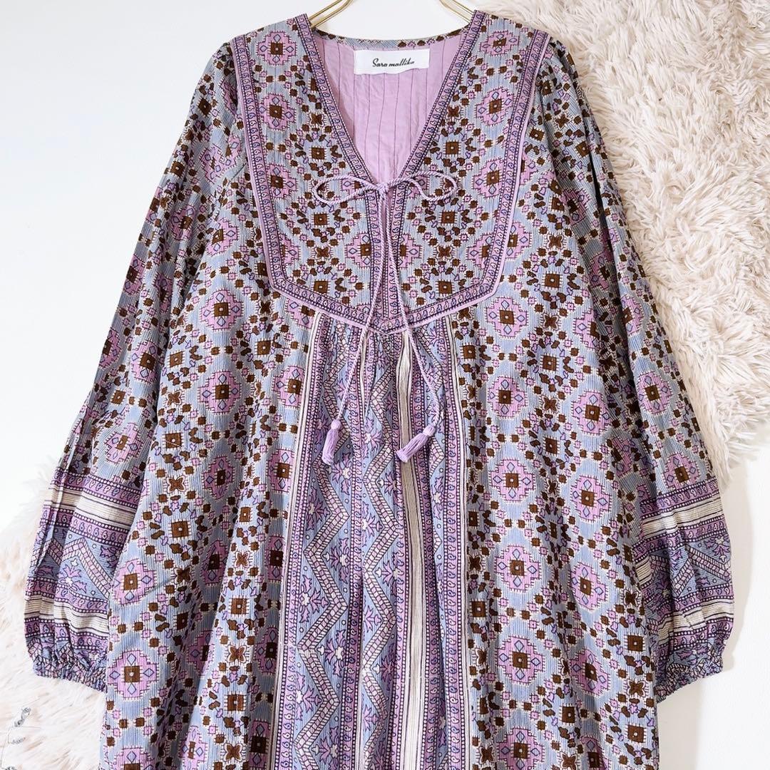 未使用級ꕥサラマリカ 2024 完売品 カリーナスクエアプリントタッセルドレス