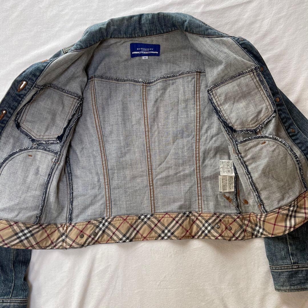 バーバリーブルーレーベル デニムジャケット ノバチェック ハート 刺繍ロゴ