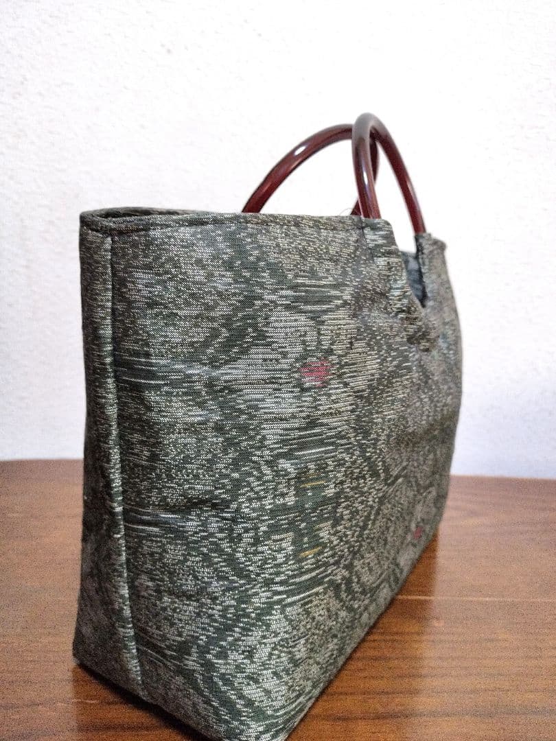 1876　着物リメイク☆大島紬Aラインロングワンピース+お出かけリングバック