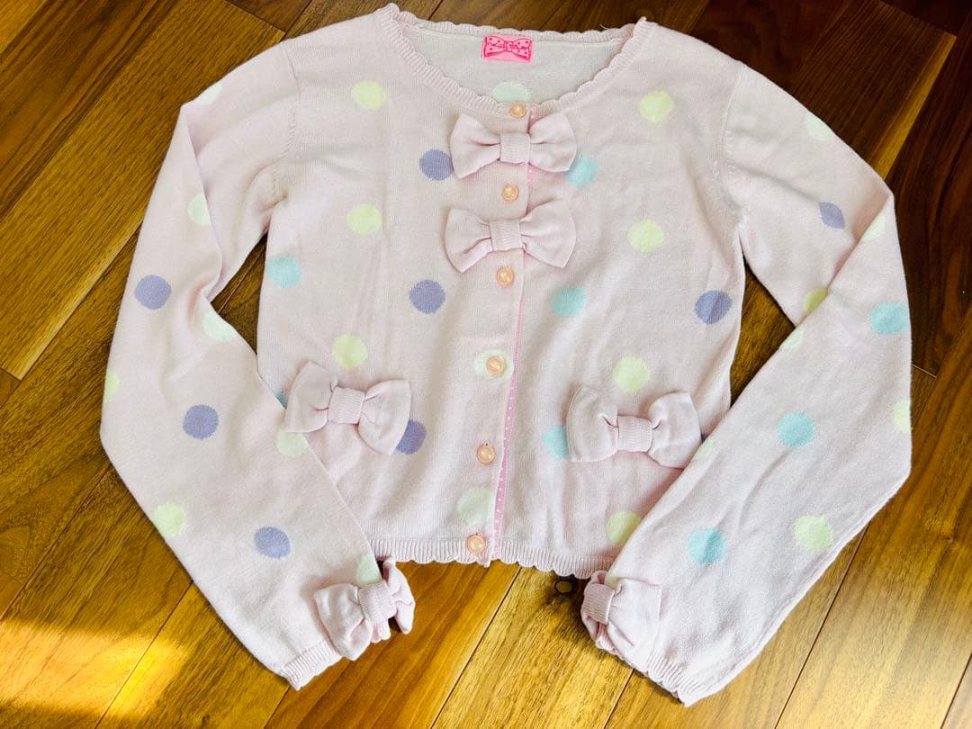 Angelic Pretty 長袖 リボン ドット カーディガン ピンク