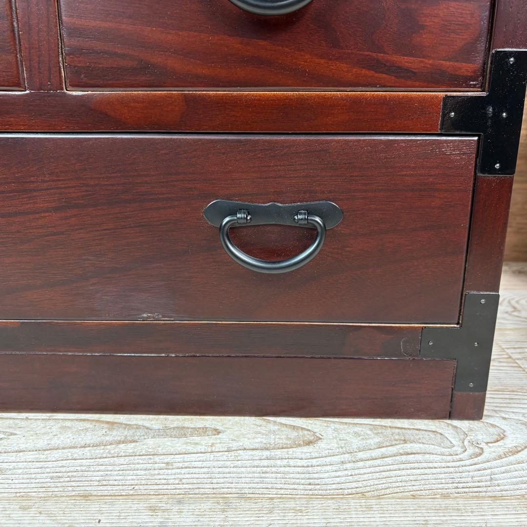 訳あり品【129】民芸家具引き戸付きタンスチェスト木製桐材無垢収納家具多引き出し