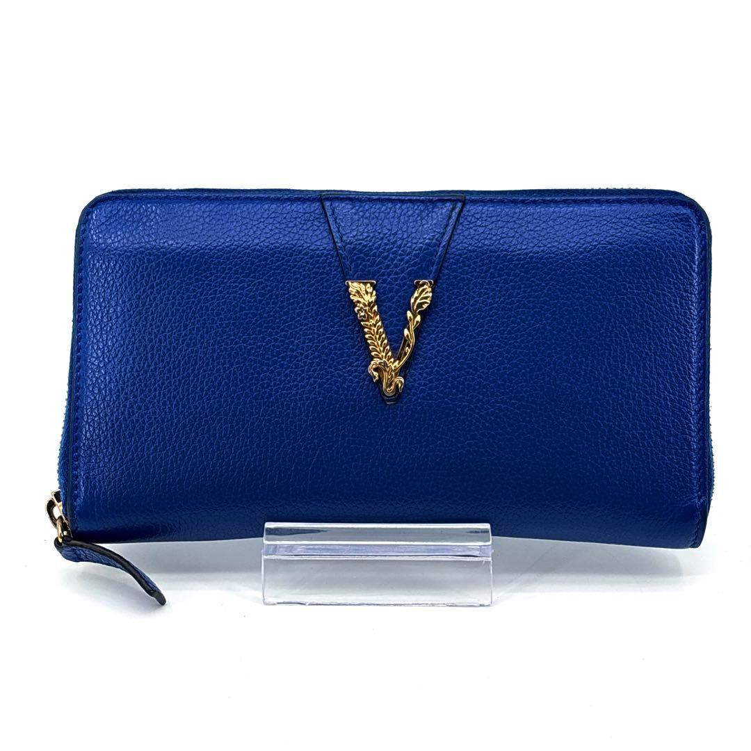 極美品】VERSACE ヴェルサーチ 長財布 ラウンドジップ レザー　革　ロゴ