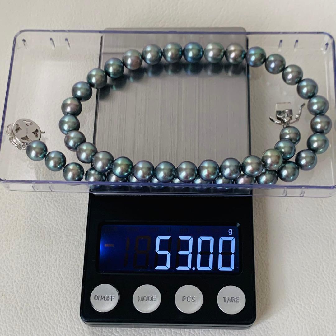 大珠 9mm あこや 本真珠 黒真珠 パール ネックレス silver あこや