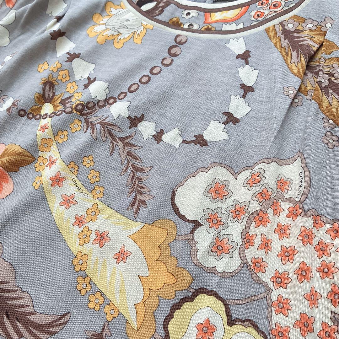 LEONARD レオナール シルク ウール 花柄 トリム 長袖シャツ ブラウス